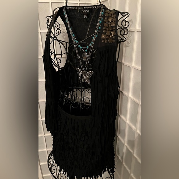 BEBE Black Suede Fringe Vest & Mini Skirt Set - Picture 7 of 8
